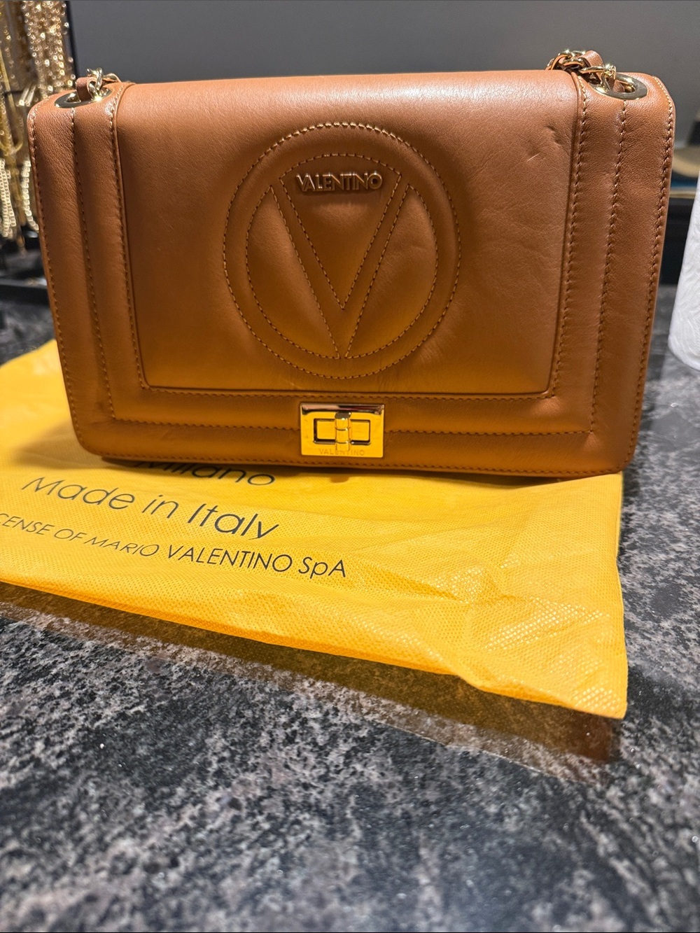 Valentino Brown Leather Shoulder Bag with Gold Hardware